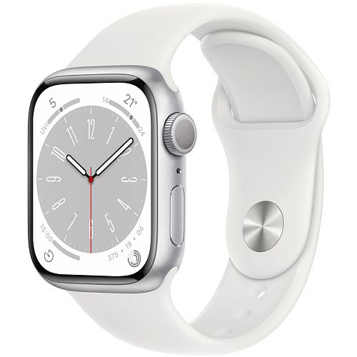 Apple Watch Series 8 45mm Silver Aluminum Case with White Sport Band S/M (MP6P3) MP6P3 фото