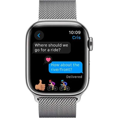 Apple Watch Series 9 41mm GPS + LTE Silver Stainless Steel with Silver Milanese Loop (MRJ43) MRJ43 фото