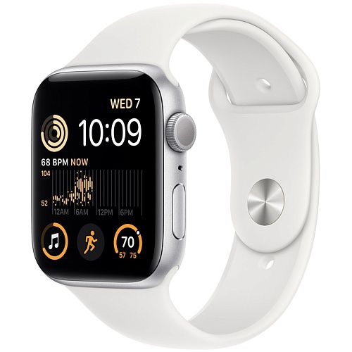 Apple Watch SE 2 44mm Silver Aluminum Case with White Sport Band S/M (MNTH3) MNTH3 фото